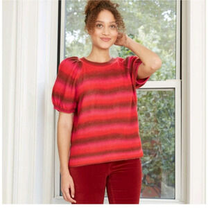 Women's Short Sleeve Crew Neck Pullover Sweater Red Size XL Lightweight